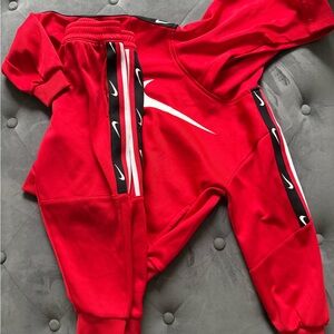 Nike Red Hoodie and Jogger Set with White Swoosh
